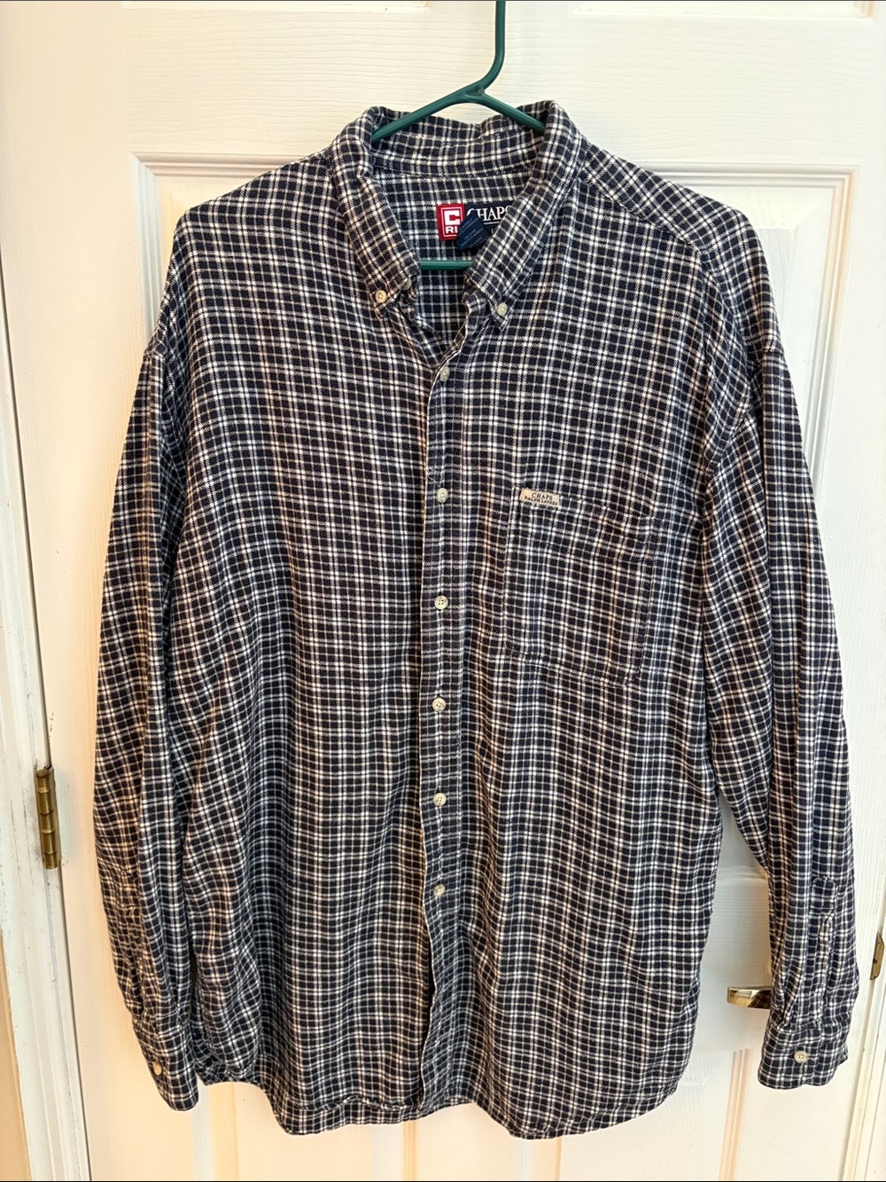 Chaps Men’s navy blue and White Plaid Button-Down Shirt with Chest Pocket XL
